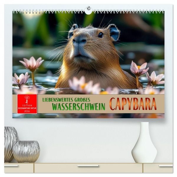 Capybara - liebenswertes großes Wasserschwein (hochwertiger Premium Wandkalender 2026 DIN A2 quer), Kunstdruck in Hochglanz