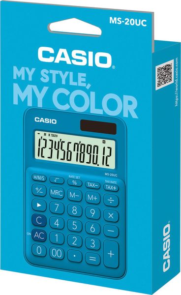 Produktbild: Casio MS-20UC-BU Tischrechner Blau Display (Stellen): 12 solarbetrieben, batteriebetrieben (B x H x T) 105 x 23 x 149.5 mm
