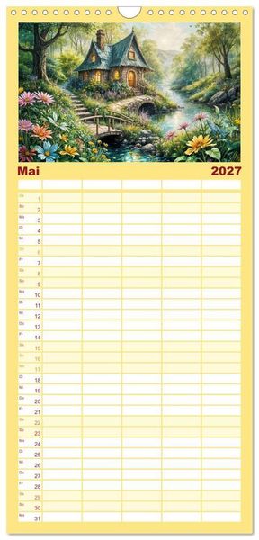 Produktbild: Familienplaner 2027 - Zauberhafte Feenh&auml;user - Wunderwelt der magischen Orte voller Fantasie mit 5 Spalten (Wandkalender, 21 x 45 cm) CALVENDO