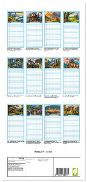 Produktbild: Familienplaner 2026 - Pl&auml;tze zum Tr&auml;umen mit 5 Spalten (Wandkalender, 21 x 45 cm) CALVENDO