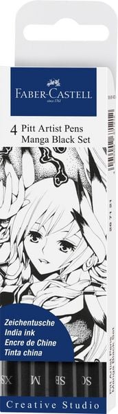 Produktbild: Faber-Castell Tuschestifte Pitt Artist Pens Manga schwarz, 4er Etui, XS, M, SB und SC