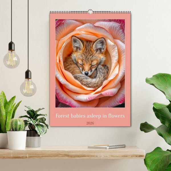 Produktbild: Forest babies asleep in flowers (Wall Calendar 2026 DIN A2 portrait), CALVENDO 12 Month Wall Calendar