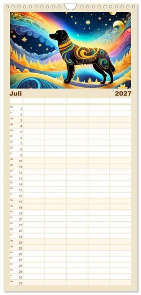 Produktbild: Familienplaner 2027 - Tiere aus Regenbogenfarben mit 5 Spalten (Wandkalender, 21 x 45 cm) CALVENDO