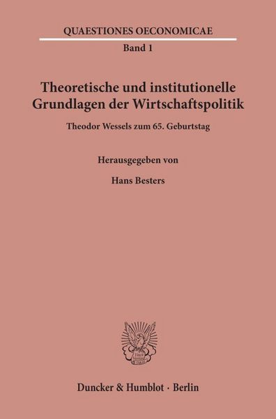 Produktbild: Theoretische und institutionelle Grundlagen der Wirtschaftspolitik.