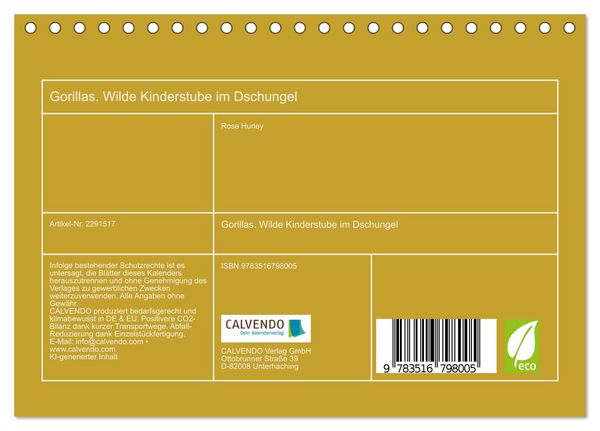Produktbild: Gorillas. Wilde Kinderstube im Dschungel (Tischkalender 2027 DIN A5 quer), CALVENDO Monatskalender