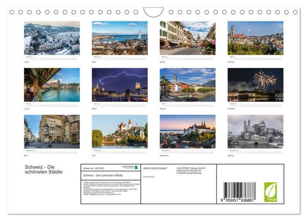 Produktbild: Schweiz - Die sch&ouml;nsten St&auml;dte (Wandkalender 2026 DIN A4 quer), CALVENDO Monatskalender