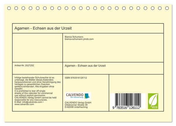 Produktbild: Agamen - Echsen aus der Urzeit (Tischkalender 2026 DIN A5 quer), CALVENDO Monatskalender
