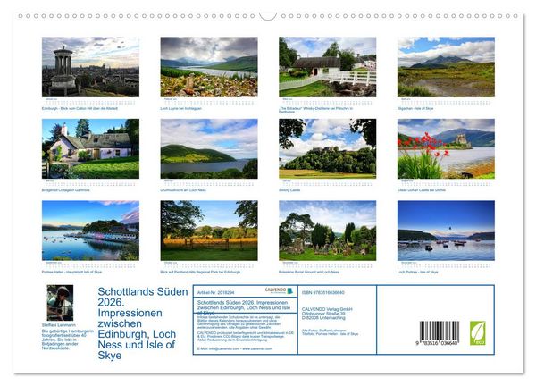 Produktbild: Schottlands S&uuml;den 2026. Impressionen zwischen Edinburgh, Loch Ness und Isle of Skye (hochwertiger Premium Wandkalender 2026 DIN A2 quer), Kunstdruck in Hochglanz
