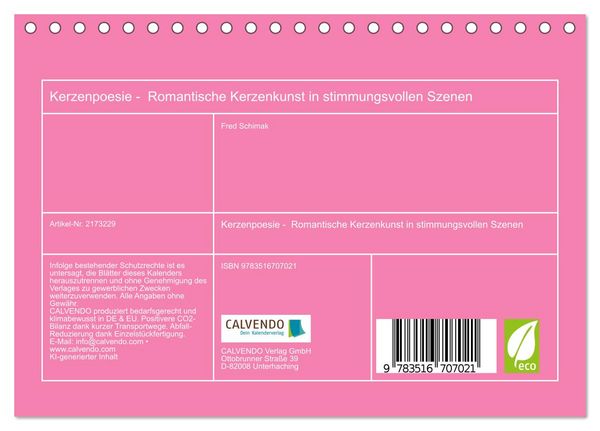 Produktbild: Kerzenpoesie - Romantische Kerzenkunst in stimmungsvollen Szenen (Tischkalender 2026 DIN A5 quer), CALVENDO Monatskalender