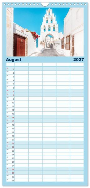 Produktbild: Familienplaner 2027 - Santorini - Die Perle der Kykladen mit 5 Spalten (Wandkalender, 21 x 45 cm) CALVENDO