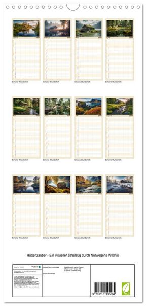 Produktbild: Familienplaner 2026 - H&uuml;ttenzauber - Ein visueller Streifzug durch Norwegens Wildnis mit 5 Spalten (Wandkalender, 21 x 45 cm) CALVENDO