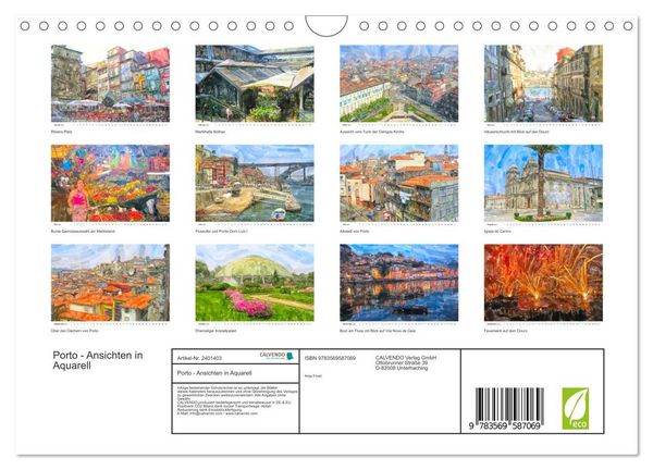 Produktbild: Porto - Ansichten in Aquarell (Wandkalender 2027 DIN A4 quer), CALVENDO Monatskalender