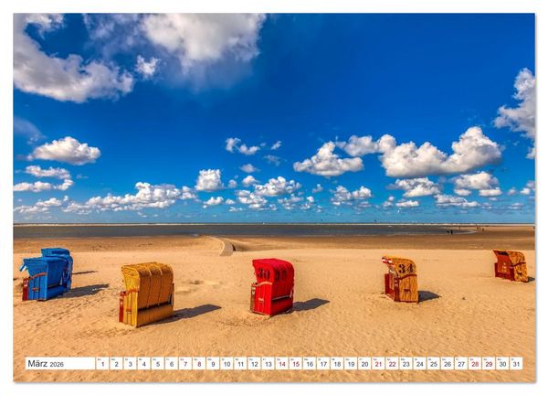 Produktbild: Strandk&ouml;rbe &ndash; Licht. Stille. Nordsee Borkum 2026 (Wandkalender 2026 DIN A2 quer), CALVENDO Monatskalender