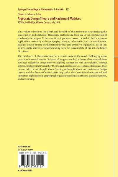 Produktbild: Algebraic Design Theory and Hadamard Matrices