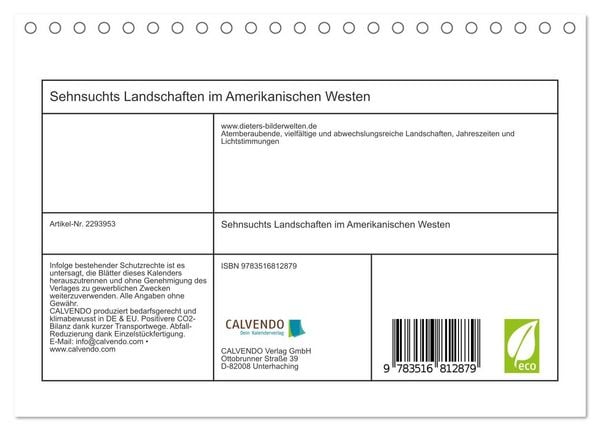 Produktbild: Sehnsuchts Landschaften im Amerikanischen Westen (Tischkalender 2027 DIN A5 quer), CALVENDO Monatskalender