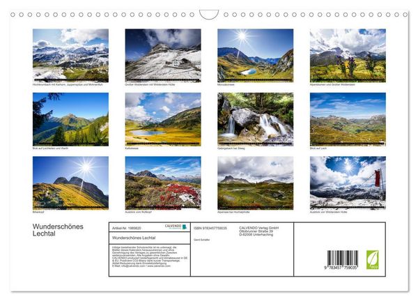 Produktbild: Wundersch&ouml;nes Lechtal (Wandkalender 2026 DIN A3 quer), CALVENDO Monatskalender