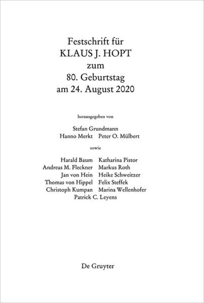 Produktbild: Festschrift f&uuml;r Klaus J. Hopt zum 80. Geburtstag am 24. August 2020
