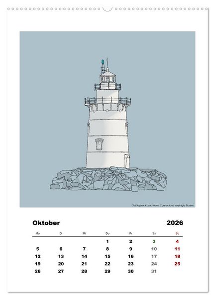 Produktbild: Leuchtt&uuml;rme der Welt - illustriert (Wandkalender 2026 DIN A2 hoch), CALVENDO Monatskalender