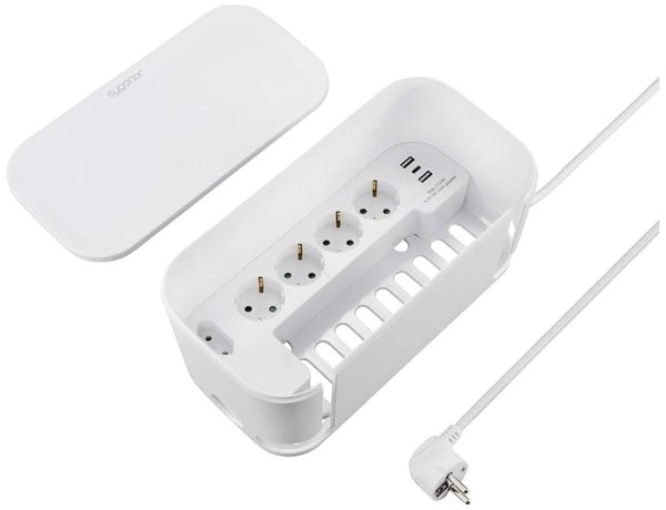 Sygonix SY-6118238 Steckerbox mit Steckdosenleiste 5fach Weiß Schutzkontakt 1St.