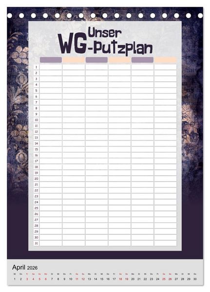 Produktbild: Gothic WG-Putzplan & Kalender 2026 (Tischkalender 2026 DIN A5 hoch), CALVENDO Monatskalender