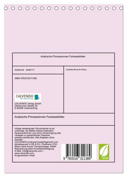 Produktbild: Arabische Prinzessinnen Fantasiebilder (Tischkalender 2026 DIN A5 hoch), CALVENDO Monatskalender