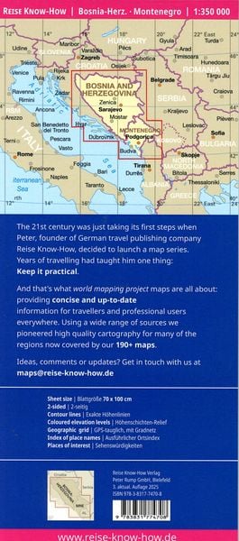 Produktbild: Reise Know-How Landkarte Bosnien-Herzegowina, Montenegro / Bosnia and Herzegovina, Montenegro (1:350.000)