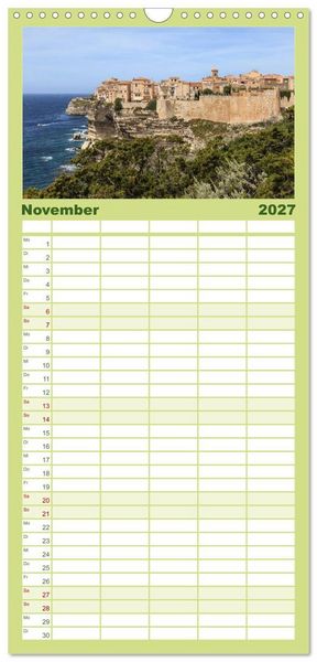 Produktbild: Familienplaner 2027 - Korsika - raue Sch&ouml;nheit mit 5 Spalten (Wandkalender, 21 x 45 cm) CALVENDO