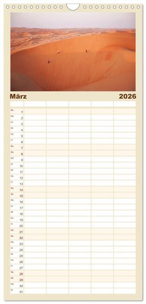 Produktbild: Familienplaner 2026 - Die D&uuml;nen in der W&uuml;ste von Abu Dhabi mit 5 Spalten (Wandkalender, 21 x 45 cm) CALVENDO