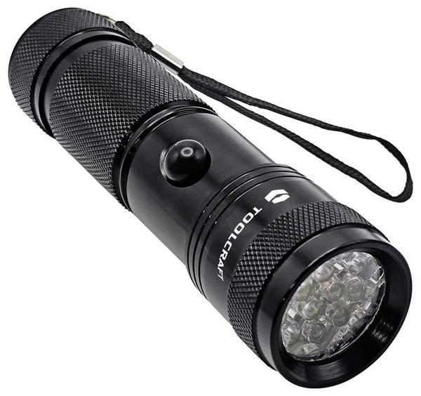 Produktbild: TOOLCRAFT TO-11105790 UV-LED Taschenlampe mit Handschlaufe, mit UV-Licht batteriebetrieben 95.1 g