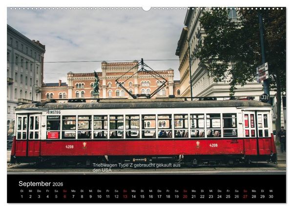 Produktbild: Historische Stra&szlig;enbahnen in Wien (hochwertiger Premium Wandkalender 2026 DIN A2 quer), Kunstdruck in Hochglanz