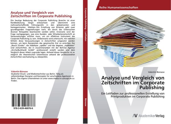 Analyse und Vergleich von Zeitschriften im Corporate Publishing, Taschenbuch von Valentin Bünsow, AV Akademikerverlag, 9783639460766