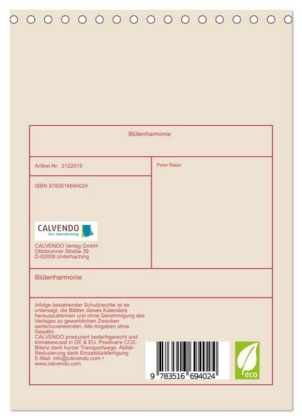 Produktbild: Bl&uuml;tenharmonie (Tischkalender 2026 DIN A5 hoch), CALVENDO Monatskalender