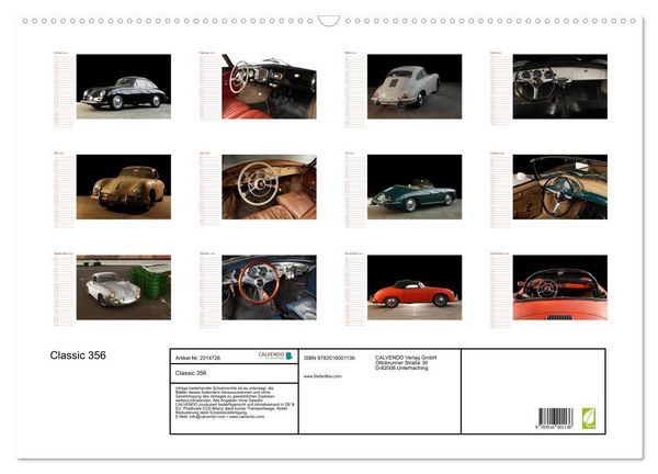 Produktbild: Classic 356 (Wandkalender 2026 DIN A2 quer), CALVENDO Monatskalender