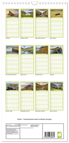 Produktbild: Familienplaner 2026 - F&auml;r&ouml;er &ndash; Faszinierende Inseln im Norden Europas mit 5 Spalten (Wandkalender, 21 x 45 cm) CALVENDO