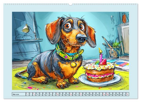 Produktbild: Dackel Fun. Zauberhafte Hunde Cartoons f&uuml;rs Herz (hochwertiger Premium Wandkalender 2026 DIN A2 quer), Kunstdruck in Hochglanz