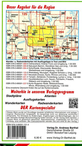 Produktbild: Radwander- und Wanderkarte L&ouml;wenberger Land, Lindow, Zehdenick und Umgebung