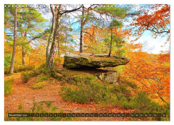 Produktbild: Der Altschlossfelsen - Gr&ouml;&szlig;te Felsformation der Pfalz im herbstlichen Farbspiel (Wandkalender 2026 DIN A3 quer), CALVENDO Monatskalender