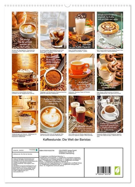 Produktbild: Kaffeestunde: Die Welt der Baristas (hochwertiger Premium Wandkalender 2026 DIN A2 hoch), Kunstdruck in Hochglanz