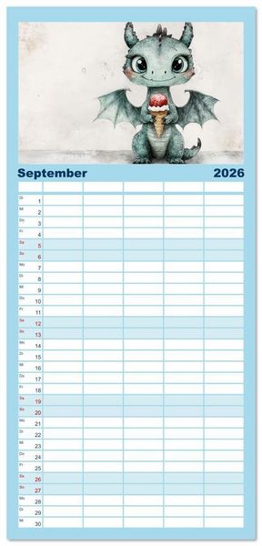 Produktbild: Familienplaner 2026 - Dinozauber &ndash; Wenn Urzeitbewohner zu Freunden werden mit 5 Spalten (Wandkalender, 21 x 45 cm) CALVENDO