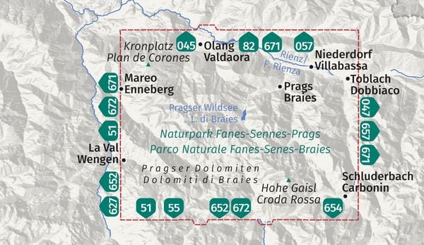 Produktbild: KOMPASS Wanderkarte 145 Pragser Dolomiten, Naturpark Fanes-Sennes-Prags / Dolomiti di Braies, Parco Naturale Fanes-Senes-Braies 1:25.000