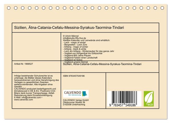 Produktbild: Sizilien, &Auml;tna-Catania-Cefalu-Messina-Syrakus-Taormina-Tindari (Tischkalender 2026 DIN A5 quer), CALVENDO Monatskalender