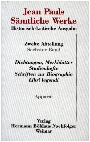 Produktbild: Jean Pauls S&auml;mtliche Werke. Historisch-kritische Ausgabe