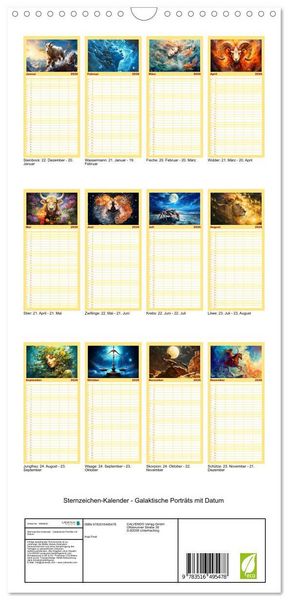 Produktbild: Familienplaner 2026 - Sternzeichen-Kalender - Galaktische Portr&auml;ts mit Datum mit 5 Spalten (Wandkalender, 21 x 45 cm) CALVENDO