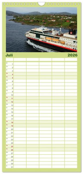 Produktbild: Familienplaner 2026 - Hurtigruten - Entlang der norwegischen K&uuml;ste mit 5 Spalten (Wandkalender, 21 x 45 cm) CALVENDO