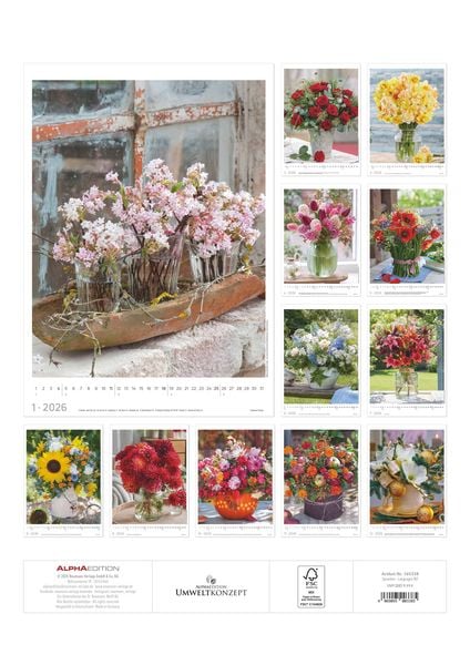 Produktbild: Blumen 2026 - Bildkalender A3 (29,7x42 cm) - Flowers - mit Feiertagen (DE/AT/CH) - Wandkalender - Blumenkalender