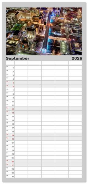 Produktbild: Familienplaner 2026 - Las Vegas Nightlife - Neonlichter, Casinos und unvergessliche N&auml;chte mit 5 Spalten (Wandkalender, 21 x 45 cm) CALVENDO
