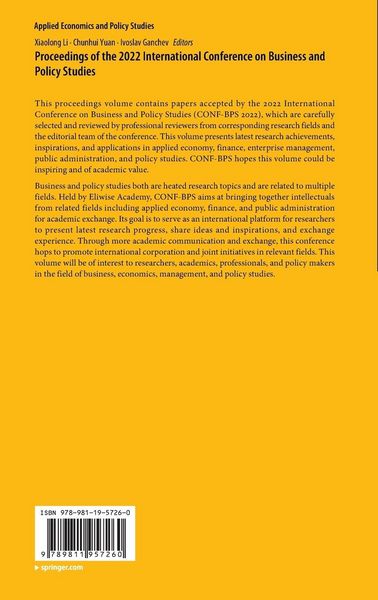 Produktbild: Proceedings of the 2022 International Conference on Business and Policy Studies
