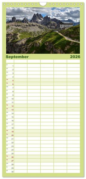 Produktbild: Familienplaner 2026 - Hoch oben in den DOLOMITEN mit 5 Spalten (Wandkalender, 21 x 45 cm) CALVENDO