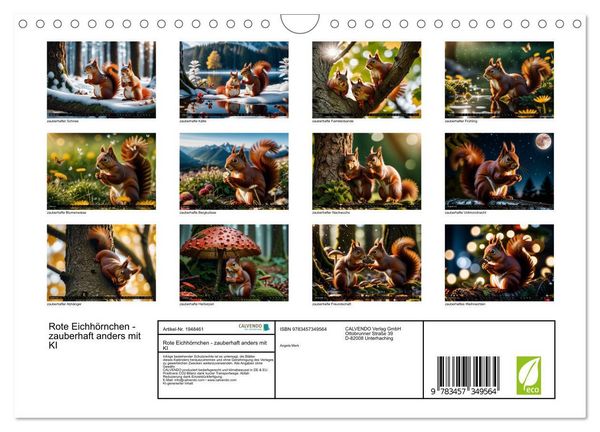 Produktbild: Rote Eichh&ouml;rnchen - zauberhaft anders mit KI (Wandkalender 2026 DIN A4 quer), CALVENDO Monatskalender