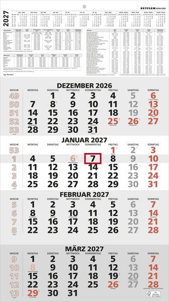 Produktbild: 4-Monatskalender rot 2027